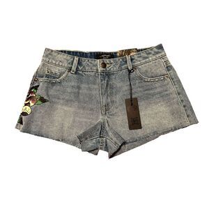 Ed Hardy Love Eternal Light Vintage Wash Denim Shorts Size 26 (4)